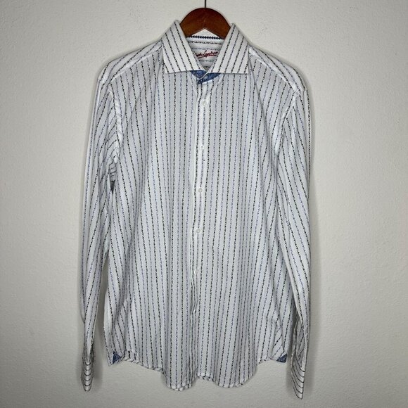 Robert Graham button down Striped white Shirt Sz L/XL - Picture 3 of 8